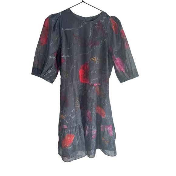 Ted Baker Tatya Puff Floral Sleeve Mini Dress 0 Black - Picture 5 of 10
